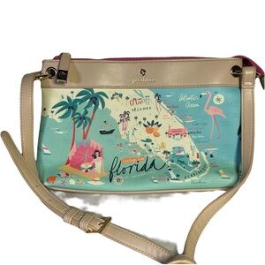 Spartina 449 Florida Map Crossbody Bag - Tan and Blue